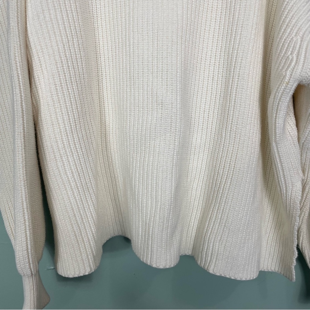 La Ligne Jacques Ribbed Cotton Sweater In Cream Women Sz XL Cotton Half Zip - Picture 10 of 12
